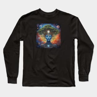 Cosmic woman with tree on head Long Sleeve T-Shirt